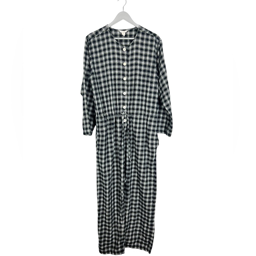 J Crew Flannel 1 Piece Pajamas Green Plaid Drawstring Mens‎ L Unisex Ladies XL